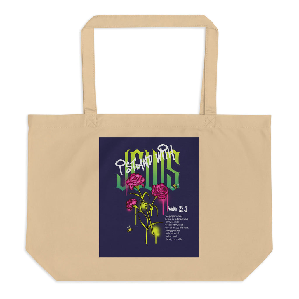 I Stand With Jews | Flower Christian Bible Verse | Large Organic Tote Bag