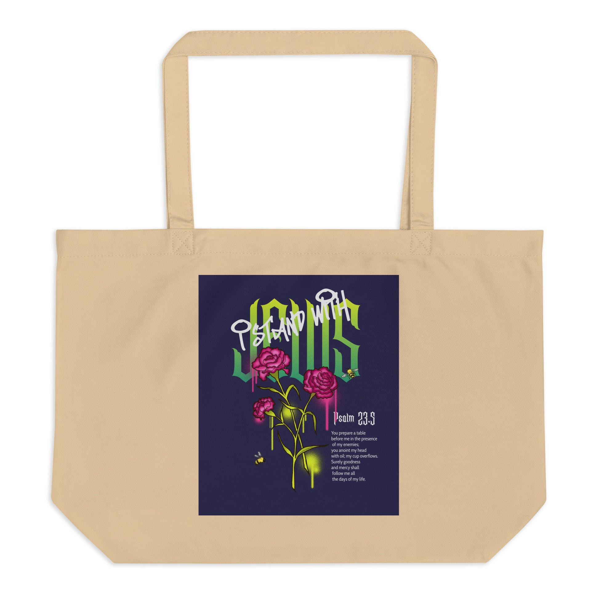 I Stand With Jews | Flower Christian Bible Verse | Large Organic Tote Bag
