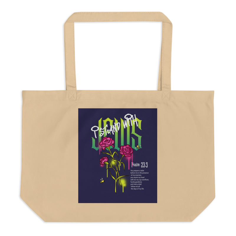 I Stand With Jews | Flower Christian Bible Verse | Large Organic Tote Bag