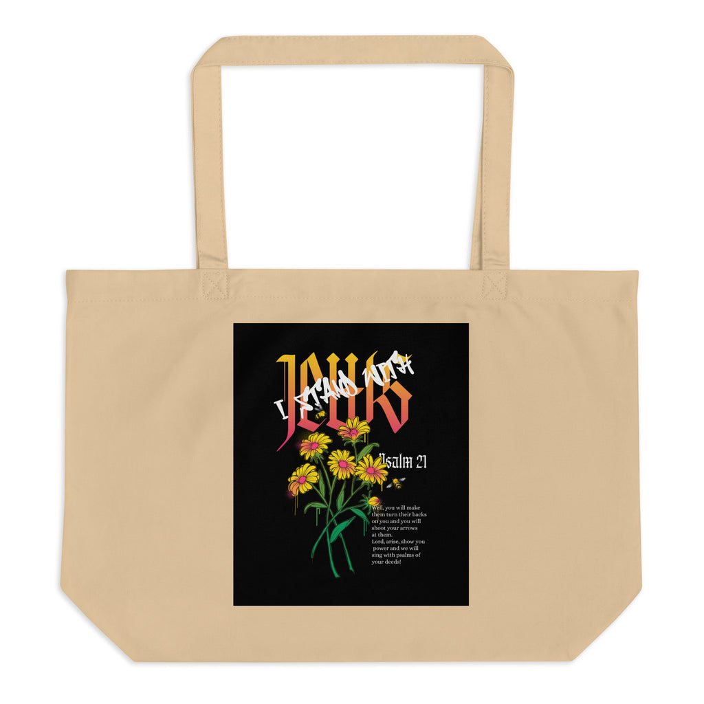 I Stand With Jews | Flower Christian Bible Verse | Large Organic Tote Bag