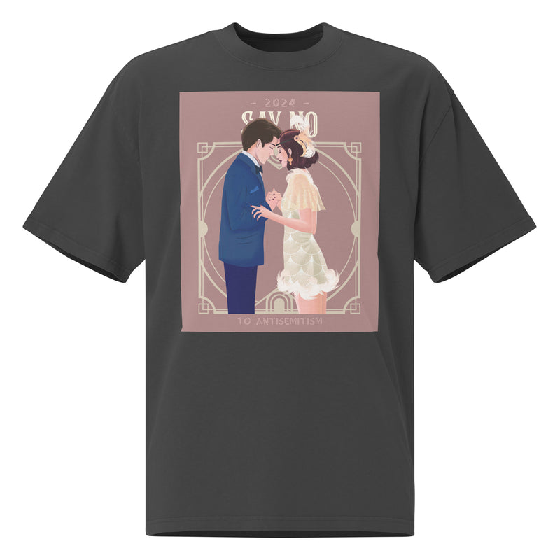 Art Deco Love Story | No Antisemitism | Unisex Oversized Faded T-Shirt