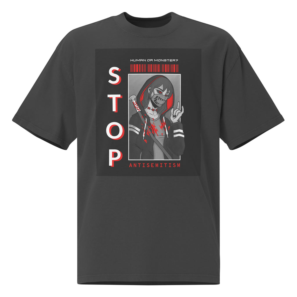 Human Or Monster | Antisemitism | Unisex Oversized Faded T-Shirt