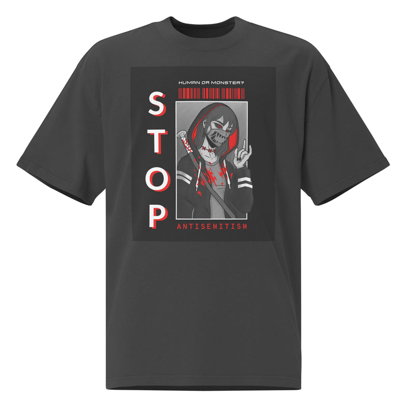 Human Or Monster | Antisemitism | Unisex Oversized Faded T-Shirt