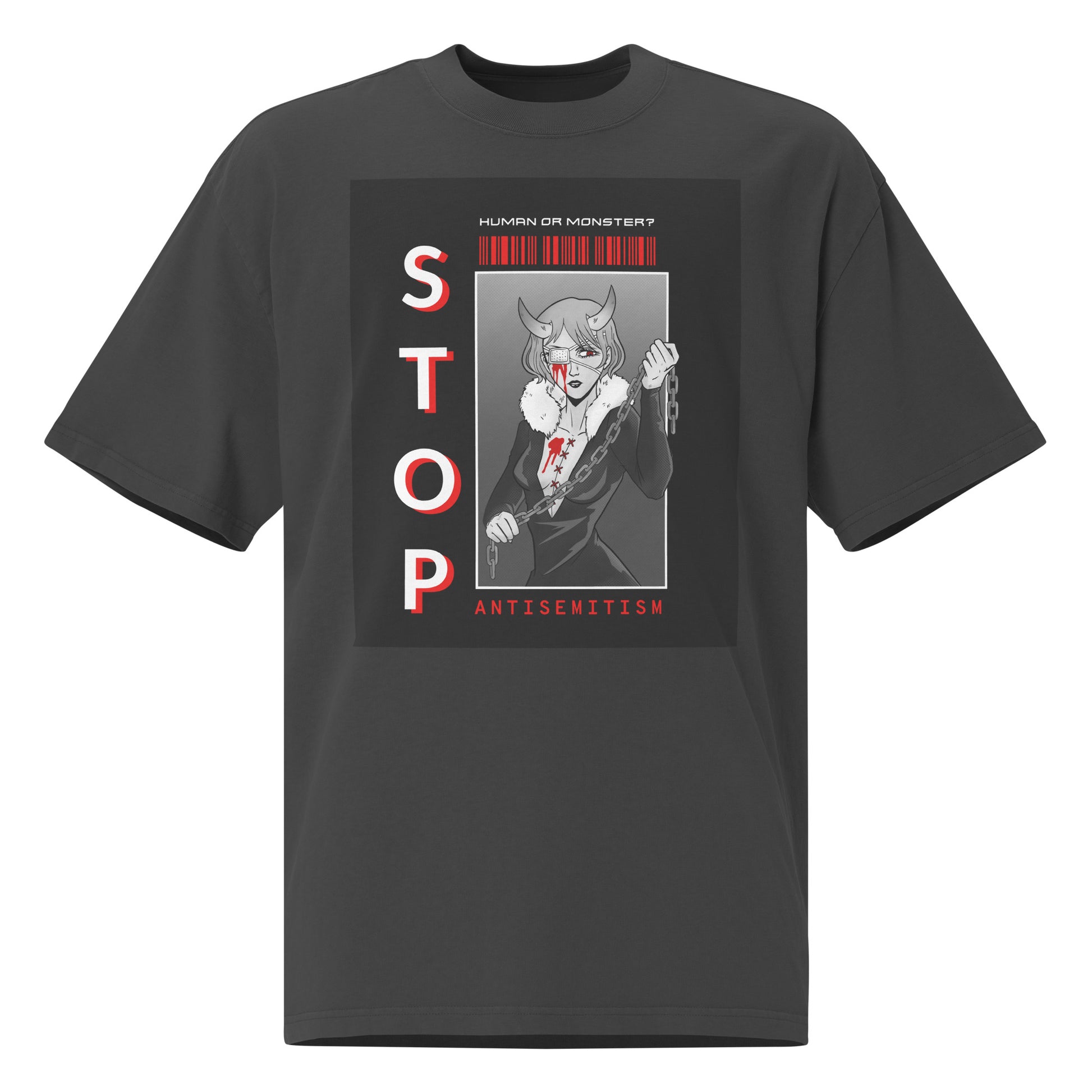 Human Or Monster | Antisemitism | Unisex Oversized Faded T-Shirt