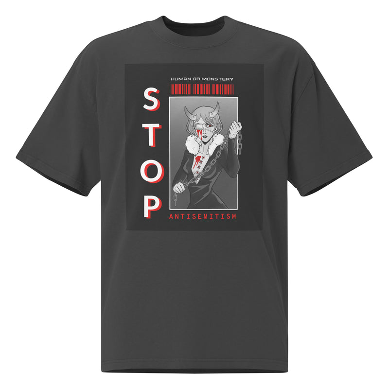 Human Or Monster | Antisemitism | Unisex Oversized Faded T-Shirt