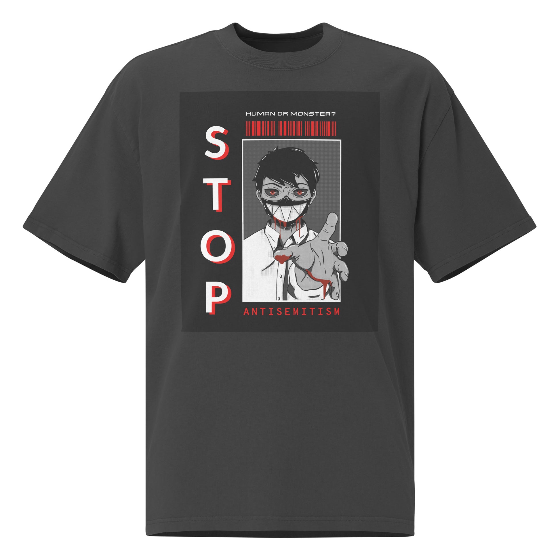 Human Or Monster | Antisemitism | Unisex Oversized Faded T-Shirt