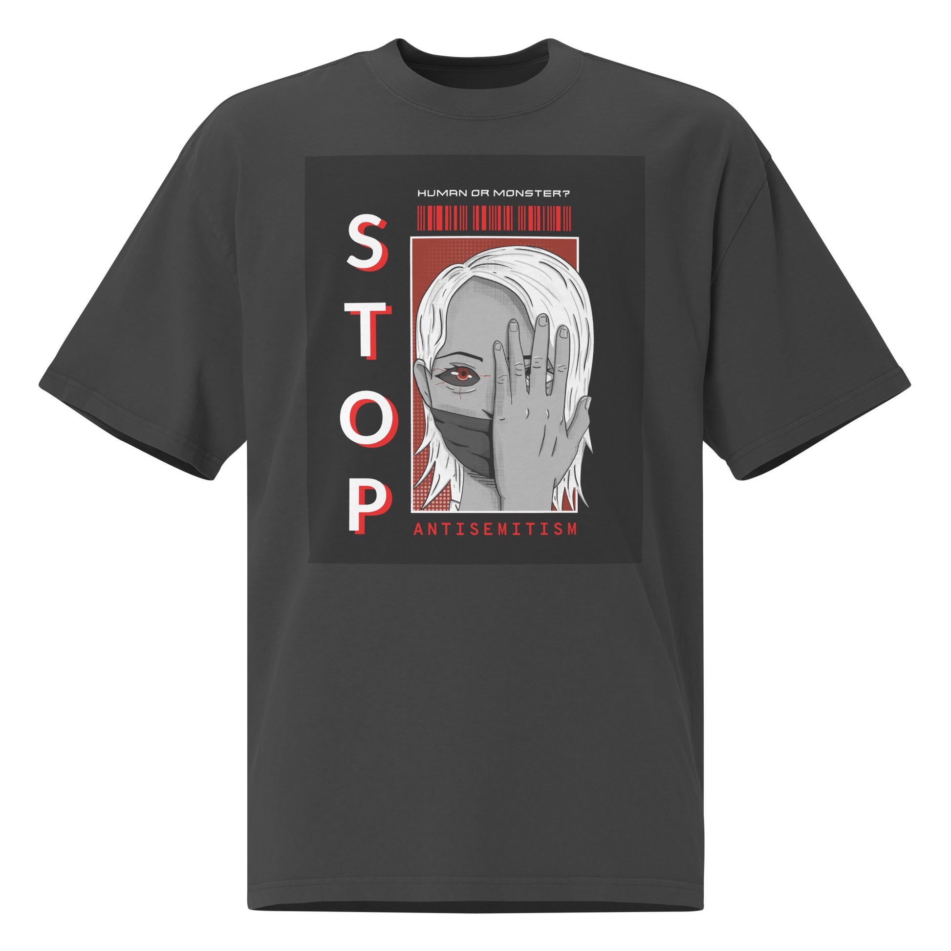 Human Or Monster | Antisemitism | Unisex Oversized Faded T-Shirt