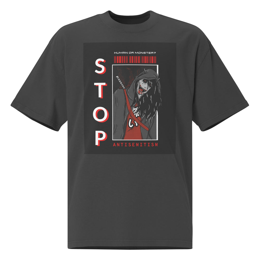 Human Or Monster | Antisemitism | Unisex Oversized Faded T-Shirt