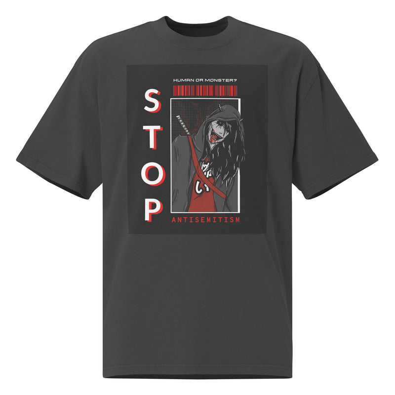 Human Or Monster | Antisemitism | Unisex Oversized Faded T-Shirt