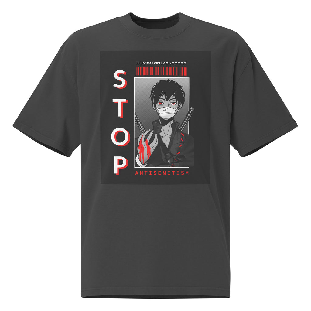 Human Or Monster | Antisemitism | Unisex Oversized Faded T-Shirt