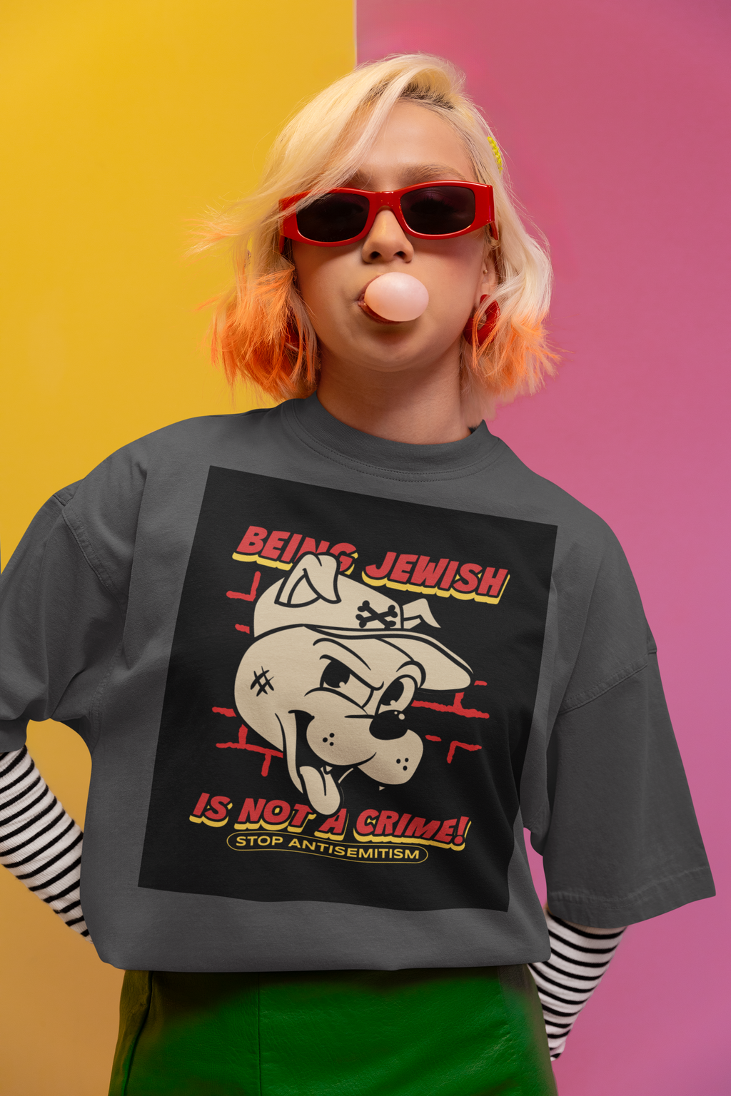 Streetart Graffiti Cartoon | Antisemitism | Unisex Oversized Faded T-Shirt