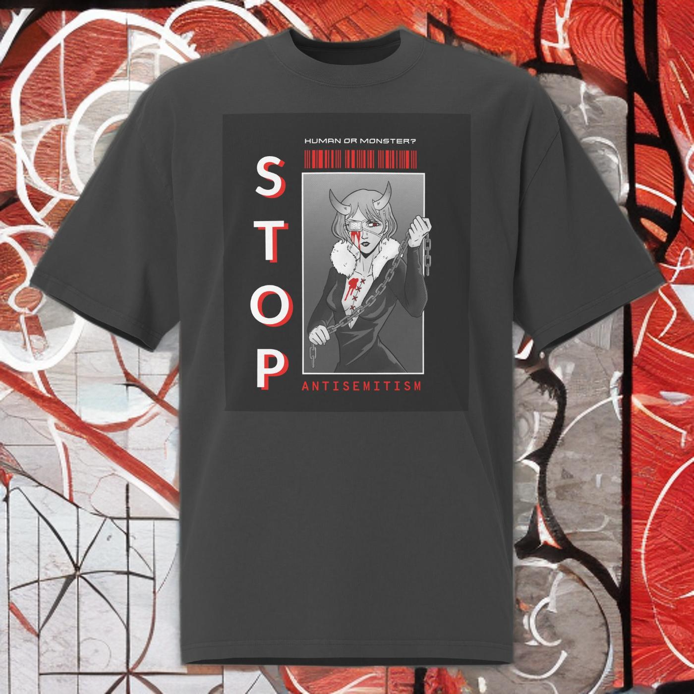 Human Or Monster | Antisemitism | Unisex Oversized Faded T-Shirt