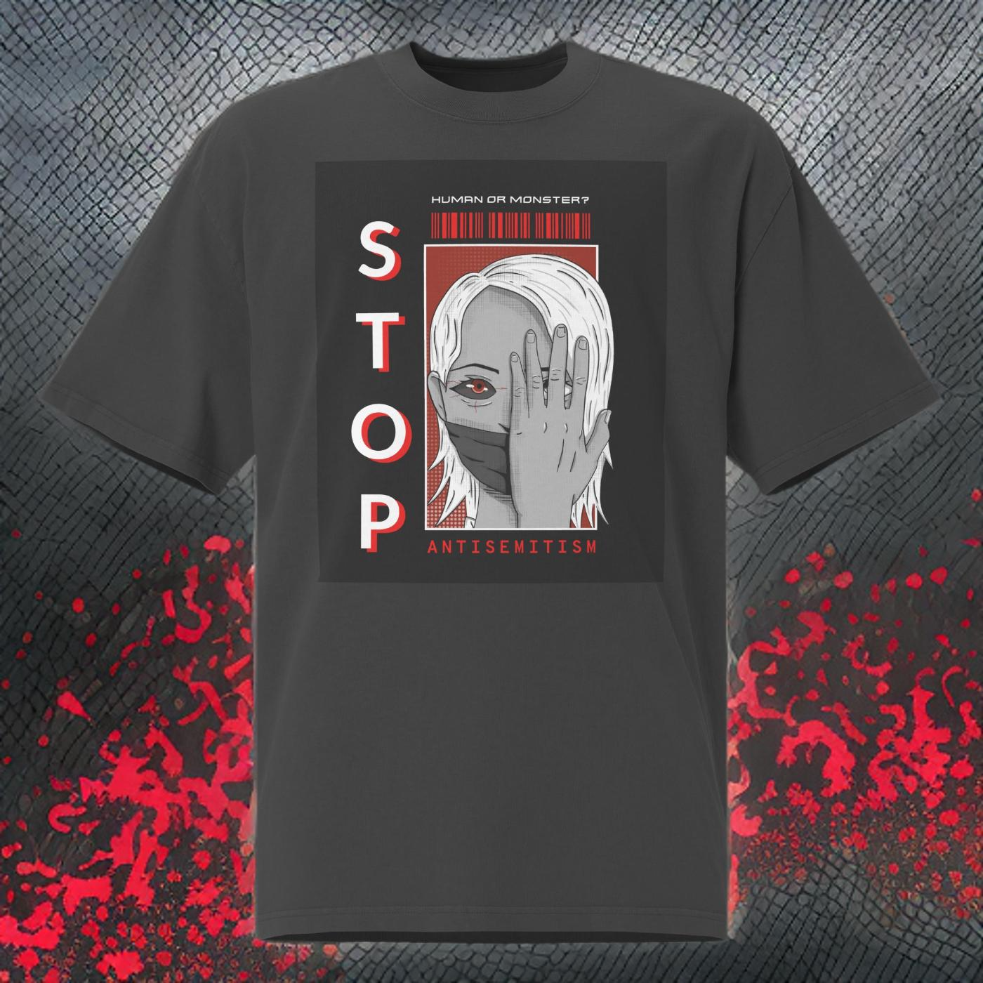 Human Or Monster | Antisemitism | Unisex Oversized Faded T-Shirt