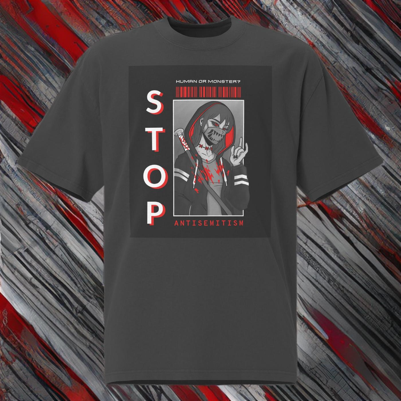 Human Or Monster | Antisemitism | Unisex Oversized Faded T-Shirt