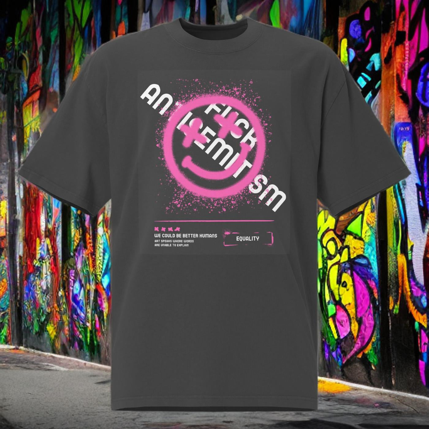Fuck Antisemitism Graffiti | No Antisemitism | Unisex Oversized Faded T-Shirt