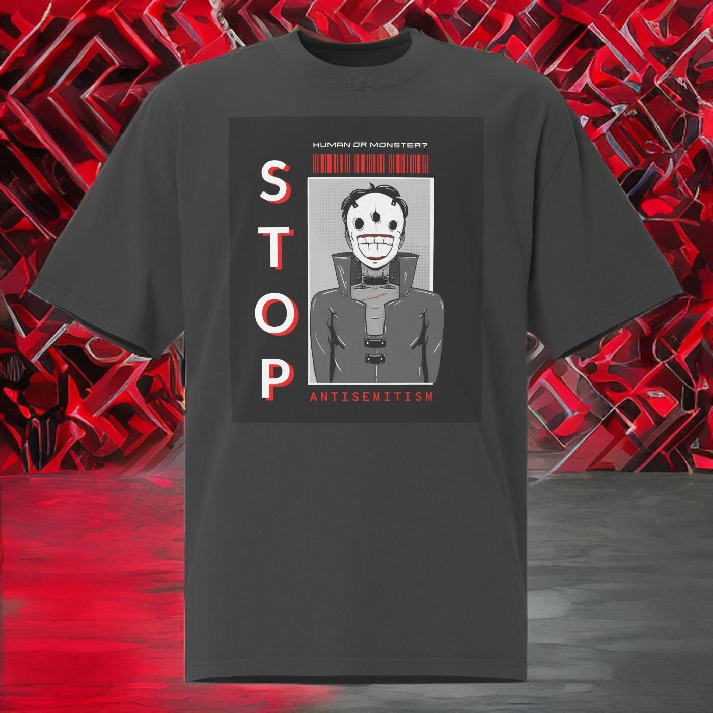 Human Or Monster | Antisemitism | Unisex Oversized Faded T-Shirt
