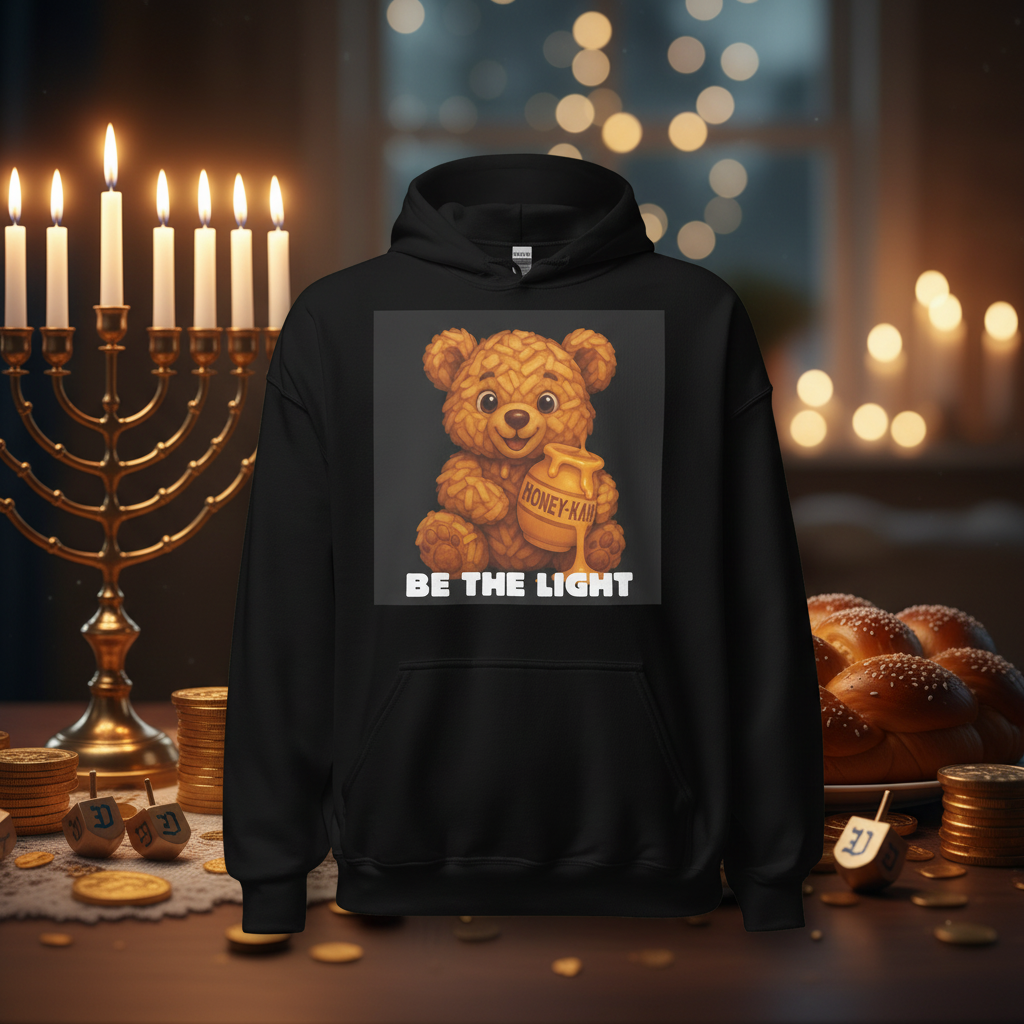 Be The Light | Hanukkah Honey Bear | Latkes Sweets Edition | Unisex Hoodie Jouparty