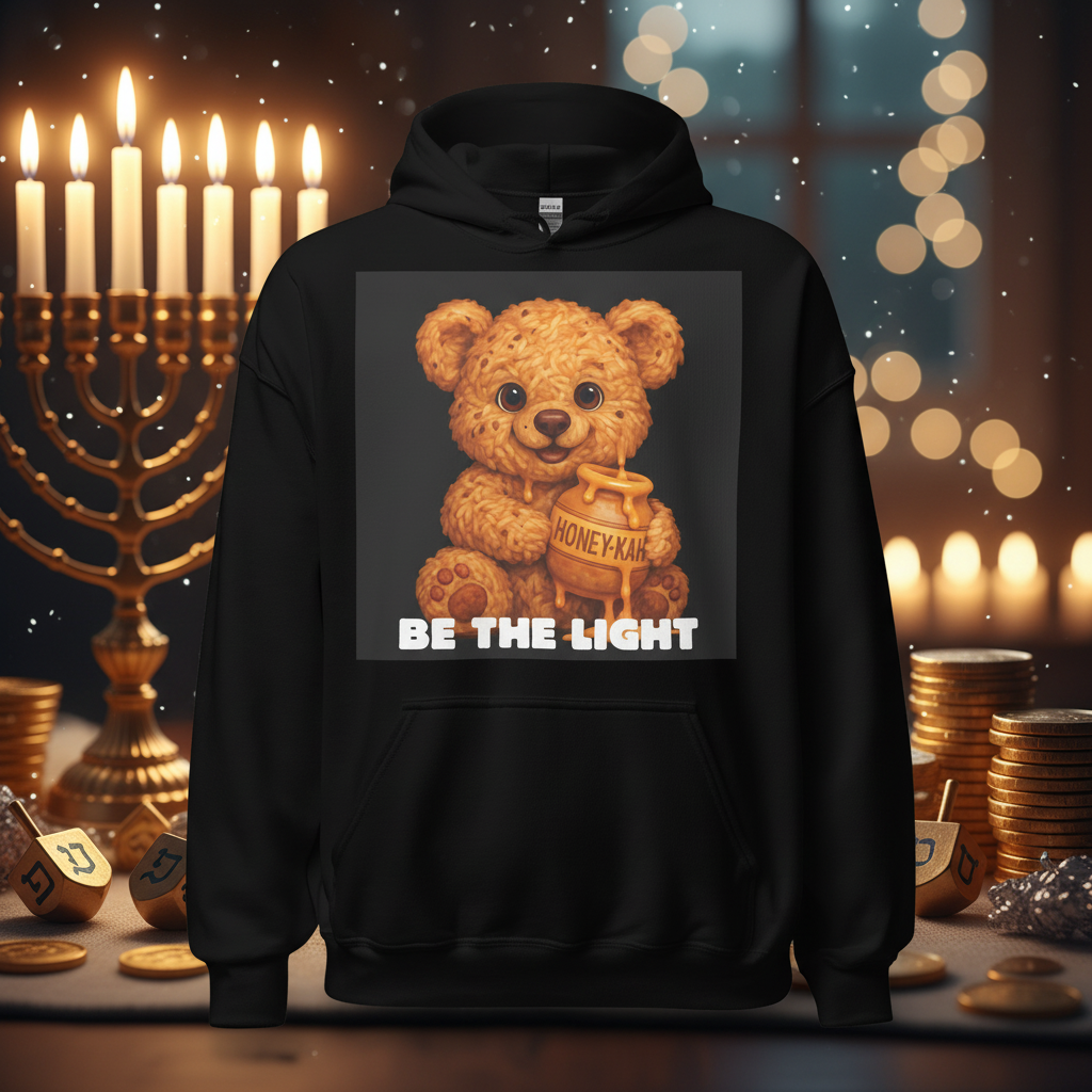 Be The Light | Hanukkah Honey Bear | Latkes Crunch Sweets Edition | Unisex Hoodie Jouparty