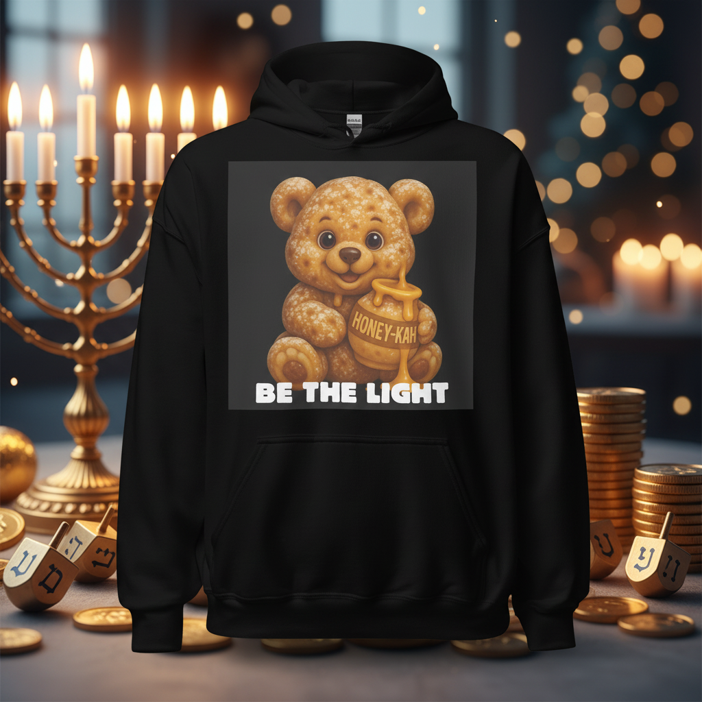 Be The Light | Hanukkah Honey Bear | Sufganiyot Sweets Edition | Unisex Hoodie Jouparty