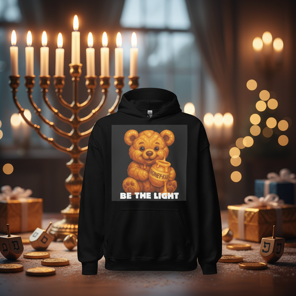 Be The Light | Hanukkah Honey Bear | Loukoumades Sweets Edition | Unisex Hoodie Jouparty