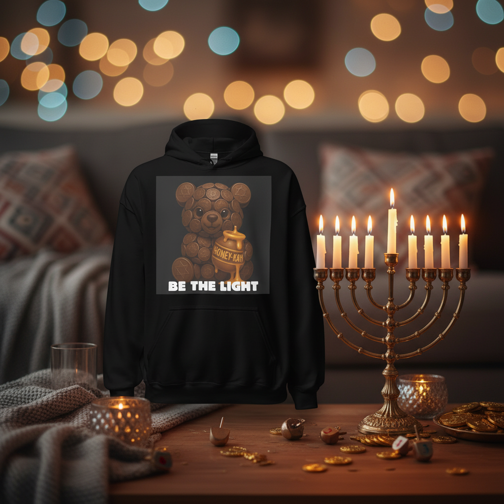 Be The Light | Hanukkah Honey Bear | Chocolate Gelt Sweets Edition | Unisex Hoodie Jouparty