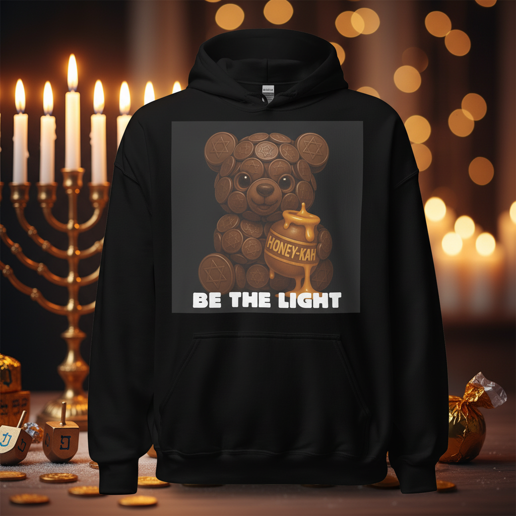 Be The Light | Hanukkah Honey Bear | Chocolate Gelt Sweets Edition | Unisex Hoodie Jouparty